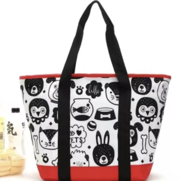NWT Dog Doodle Large Insulated Grocery Tote Bag Canvas Heavy Duty 8 Gal Zipper - Picture 8 of 11